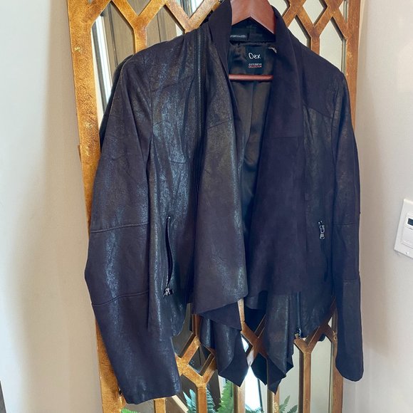 Suede and Faux Leather Moto Style Jacket - Picture 2 of 14